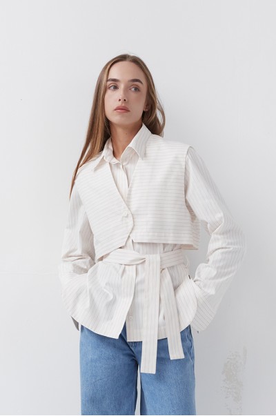 Сорочка з камізелькою смужка кремовий (Р 141)